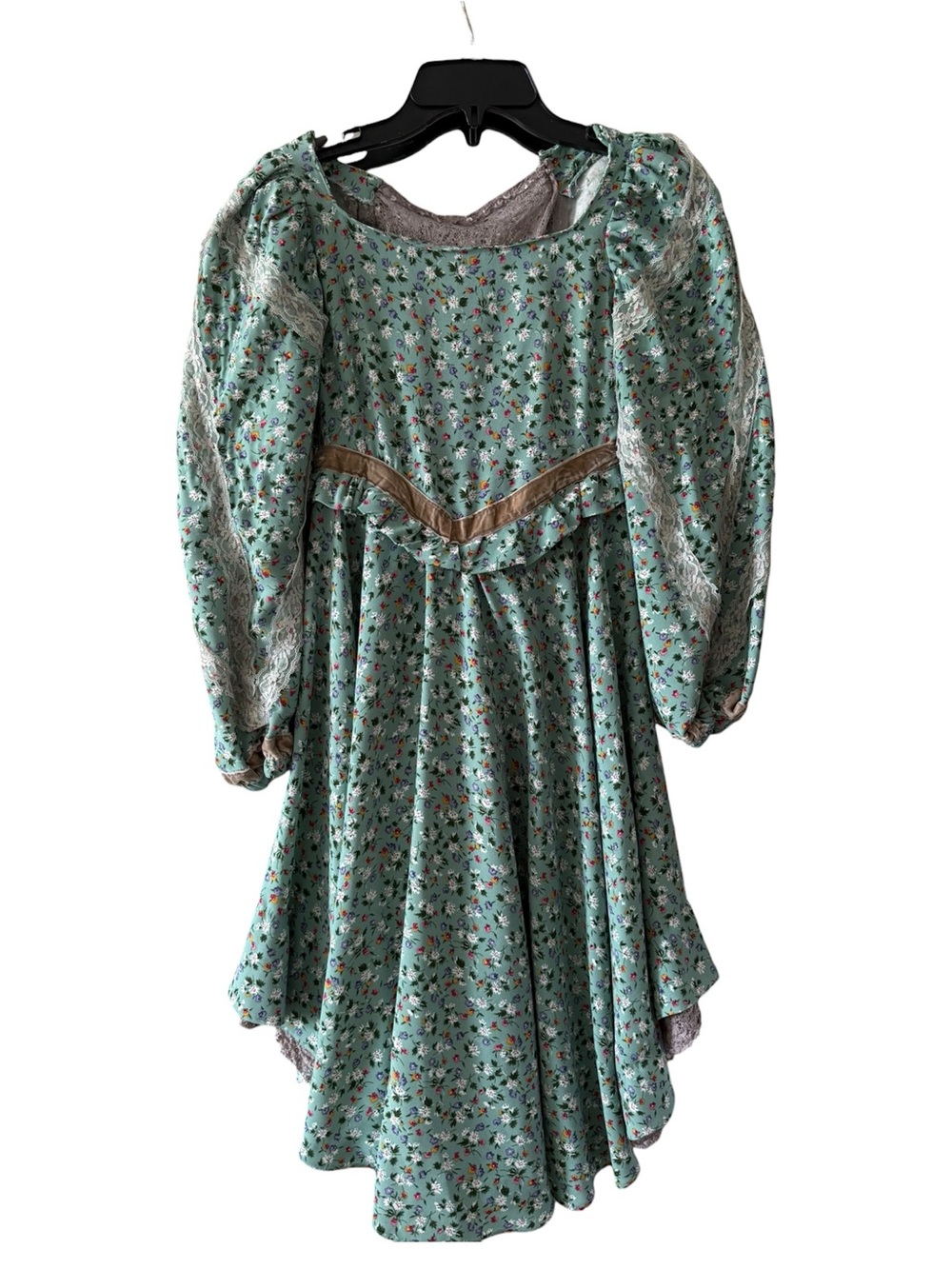 Girl’s Hand Sewed Sage Green Floral Puff-Sleeve Party Dress